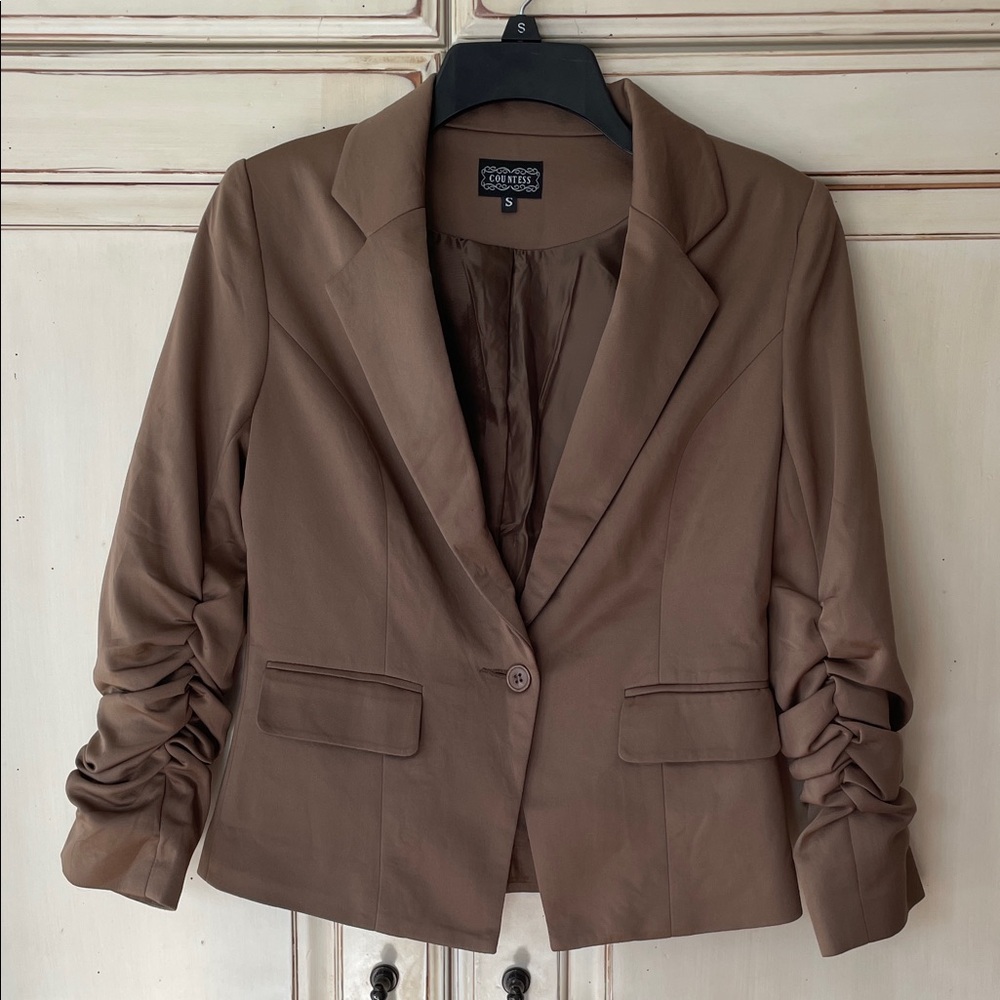 Forever 21 Brown Ruched Sleeve Blazer